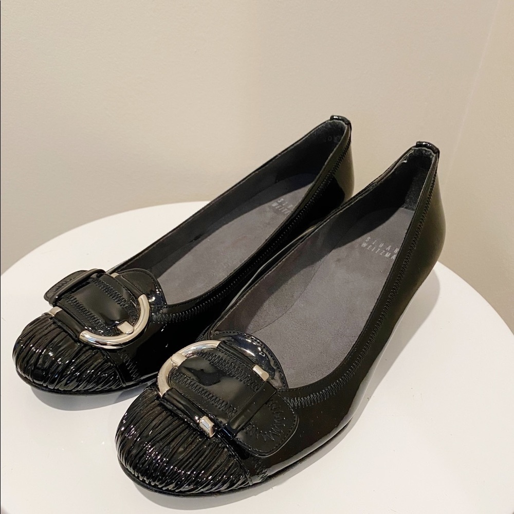 Stuart Weitzman Black Patent Buckle Wedge‎ Heels 9